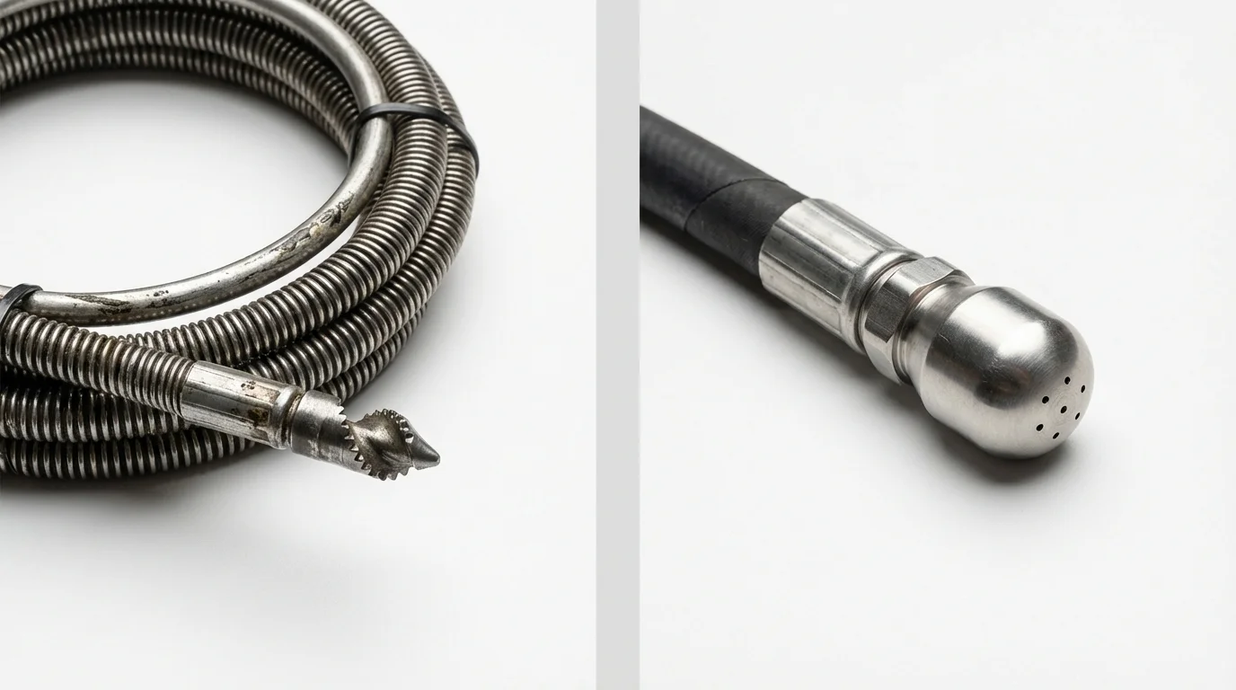 Drain snake cable and hydro jetting nozzle used for drain cleaning in Soperton, GA